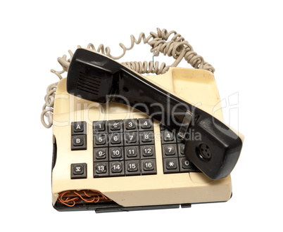 Telephone collection - crashed phone on white background