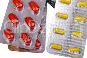 Medicine pills and capsules packed in blisters