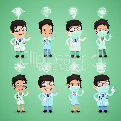 Doctors with Icons Set