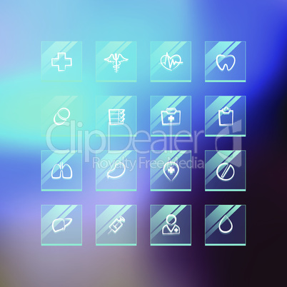 Medical Flat Glass Icons on Blur Background