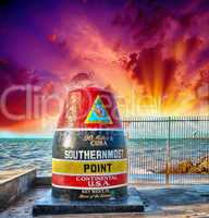 Southernmost Point sign in Key West, Florida. Beautiful seascape