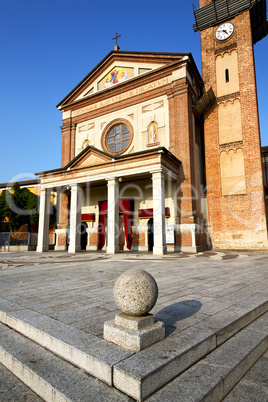 parabiago in  the old   church   brick tower sidewalk italy  lom