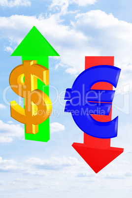 US dollar and euro signs in the exchange rate