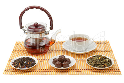 tea, teapot and cup isolated on white background