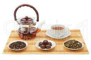 tea, teapot and cup isolated on white background