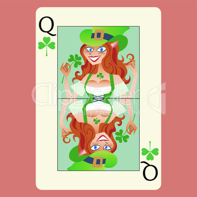 Red-haired elphicke playing card Queen St. Patrick's day