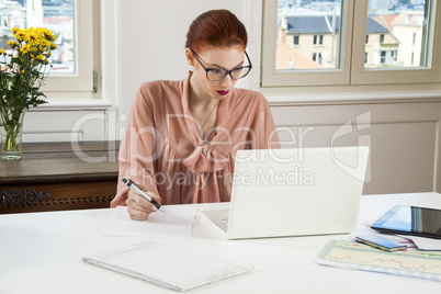 Young Businesswoman Looking at Computer Seriously