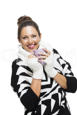 Cold woman in an elegant black and white outfit