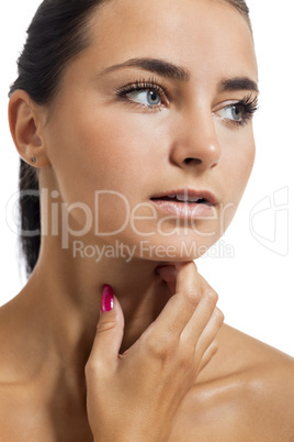 Close up Portrait of Bare Young Woman Looking Afar