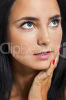Close up Portrait of Bare Young Woman Looking Afar