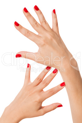 Woman with beautiful manicured red fingernails