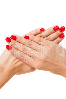 Woman with beautiful manicured red fingernails