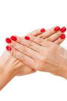 Woman with beautiful manicured red fingernails