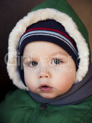 winter portrait of a baby close-up