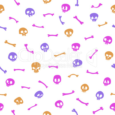 Colorful Cartoon Skulls on White Background Seamless Pattern