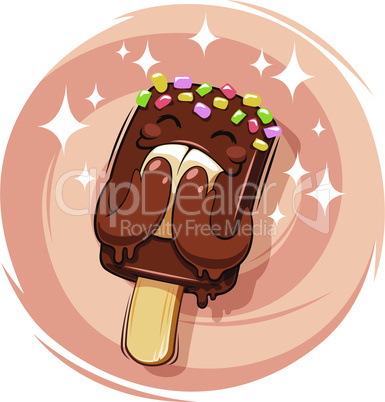Happy Cartoon Chocolate Ice Cream on Round Frame