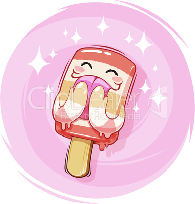 Happy Cartoon Ice Cream on Round Frame