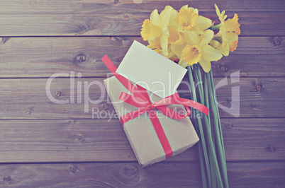 daffodils with gift box