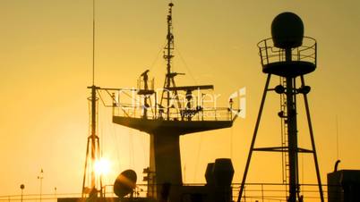 Sunrise over the mast ship