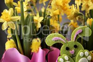 Easter bunny and yellow daffodils.