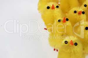 Little yellow chickens. Easter decorations.