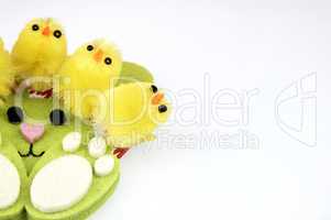 Little yellow chickens. Easter decorations.