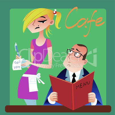waitress takes an order from a customer in the cafe