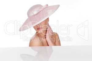 Mysterious Woman in Elegant Light pink Hat