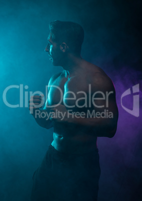 Silhouette Topless Athletic Man in a Fighting Pose