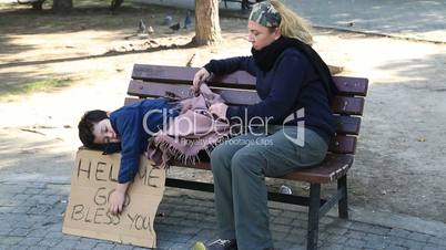 Homeless mother and son