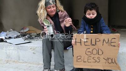 Homeless mother with her son