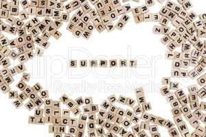 support written in small wooden cubes
