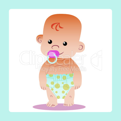 Happy baby with a pacifier in diapers
