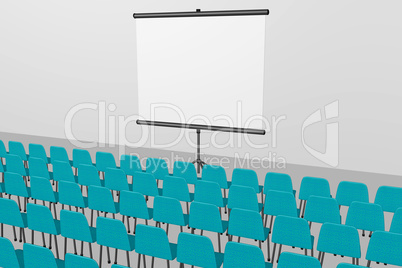 Lecture room with chairs and screen