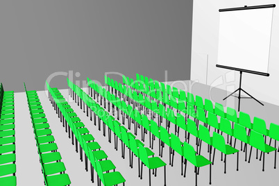 Lecture room with chairs and screen