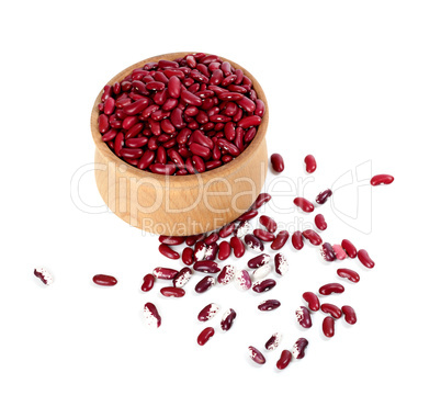 Red haricot beans in wooden bowl