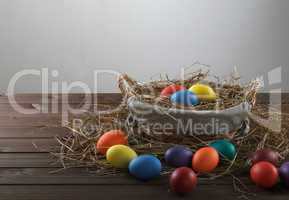 colorful easter eggs in a basket
