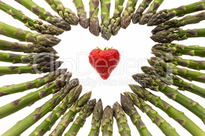 Strawberry Amidst A Heart Made Of Asparagus Spears