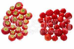 Strawberries Arranged In Two Groups Over White.