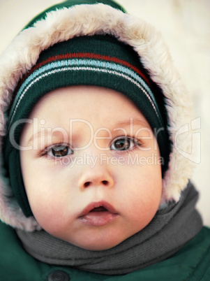 winter portrait of a baby close-up