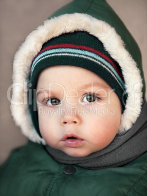 winter portrait of a baby close-up