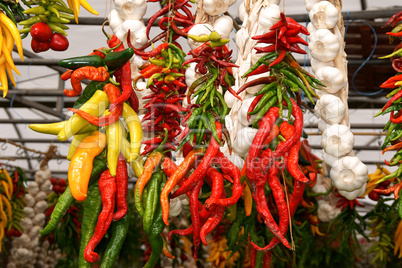 Fresh chili peppers and garlic