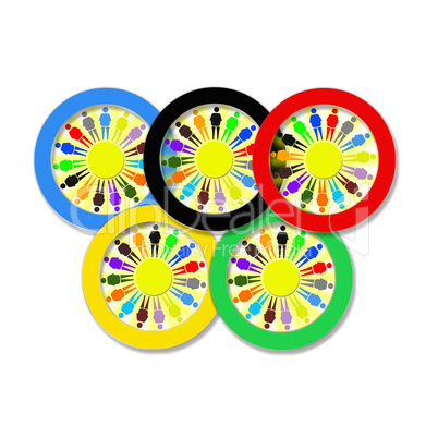 Olympic rings with little men on the white