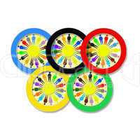 Olympic rings with little men on the white