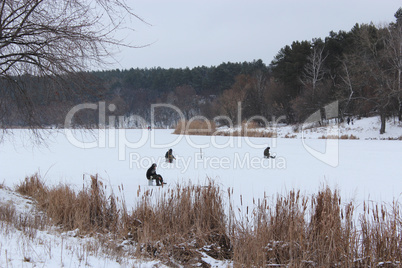 fishermen in the winter fishing
