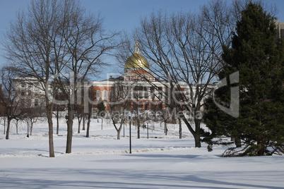 Boston im Winter Massachusetts State House im Hintergrund