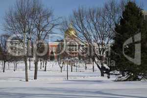 Boston im Winter Massachusetts State House im Hintergrund