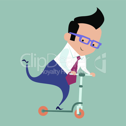 Businessman riding a scooter
