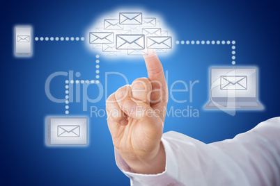 Finger Touching Email Cloud In Messaging Network