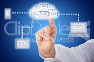 Finger Touching Email Cloud In Messaging Network